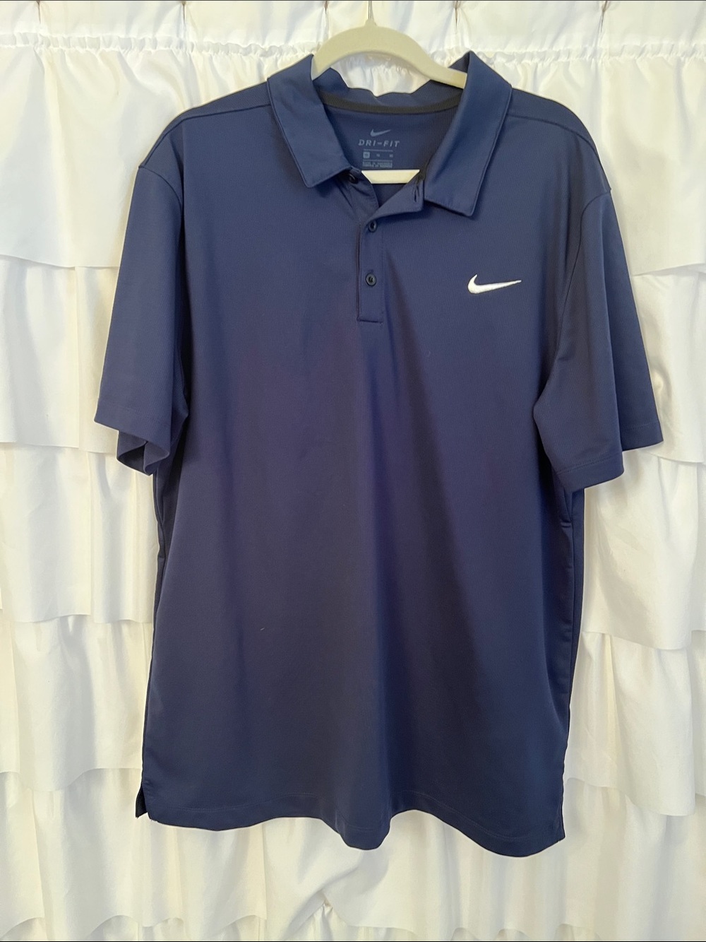 Nike Men's Navy Blue Dri-FIT Polo with White Swoosh XL